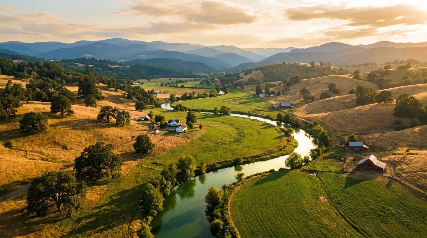 Golden hour over the Umpqua Valley, Douglas County, Oregon